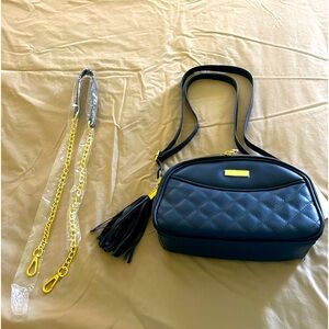 Iman and Joy navy leather quilted crossbody